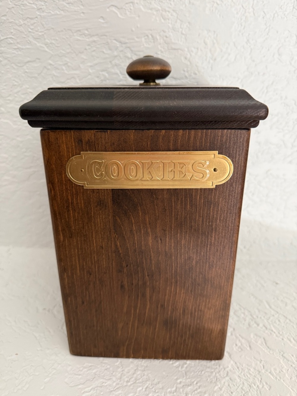 Vintage MCM Ma Leck Wooden and Brass Cookie Jar